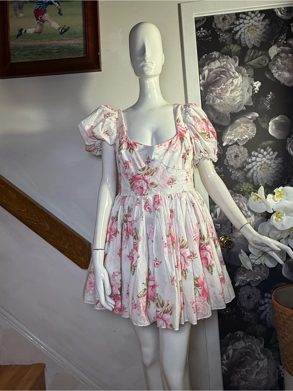 Selkie White Mini Dress with Pink Floral Print - Picture 8 of 10